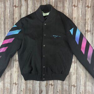 Off-White wool blend varisity jacket size Medium color black multi